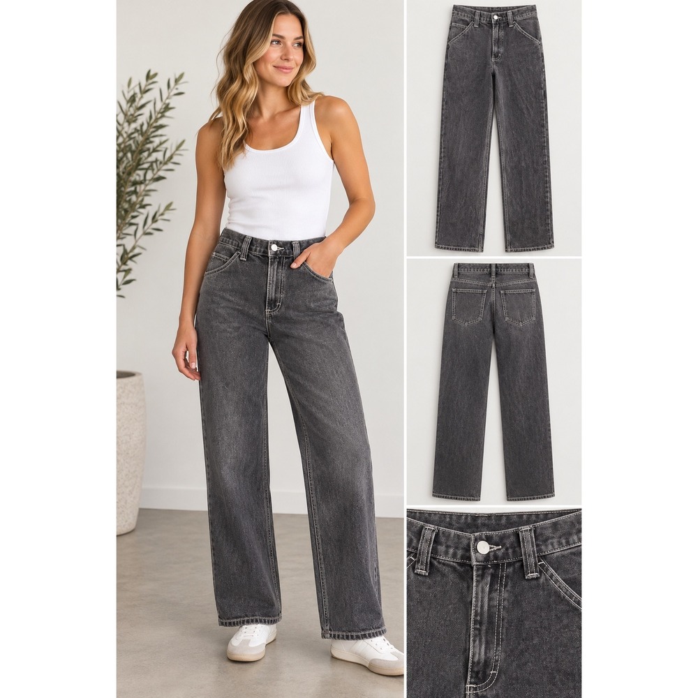 J Galt Brandy Melville Black Carpenter Jeans High Waisted Straight Leg Size S